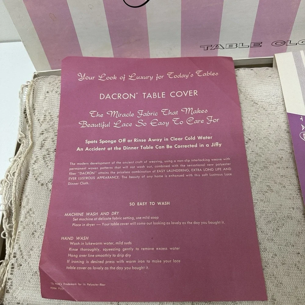 Vintage SCRANTON Lace Ivory Dacron Tablecloth 54 x 72 NEW